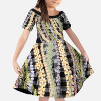 Black Palaka Hawaii Leis Family Matching Off Shoulder Maxi Dress and Hawaiian Shirt Hawaiian-plaid Elegant Tropical Vibes LT14 Daughter's Dress Black - Polynesian Pride