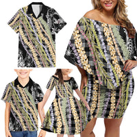 Black Palaka Hawaii Leis Family Matching Off Shoulder Short Dress and Hawaiian Shirt Hawaiian-plaid Elegant Tropical Vibes - Polynesian Pride
