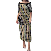 Black Palaka Hawaii Leis Family Matching Puletasi and Hawaiian Shirt Hawaiian-plaid Elegant Tropical Vibes LT14 Mom's Dress Black - Polynesian Pride