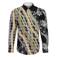 Black Palaka Hawaii Leis Family Matching Summer Maxi Dress and Hawaiian Shirt Hawaiian-plaid Elegant Tropical Vibes LT14 Dad's Shirt - Long Sleeve Black - Polynesian Pride