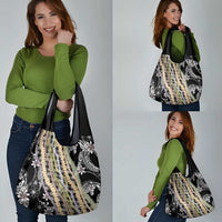 Black Palaka Hawaii Leis Grocery Bag Hawaiian-plaid Elegant Tropical Vibes - Polynesian Pride