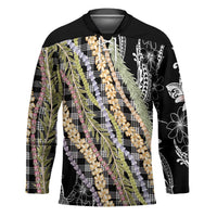 Black Palaka Hawaii Leis Hockey Jersey Hawaiian-plaid Elegant Tropical Vibes LT14 Unisex Black - Polynesian Pride