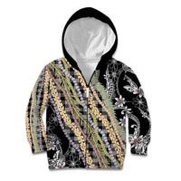 Black Palaka Hawaii Leis Kid Hoodie Hawaiian-plaid Elegant Tropical Vibes - Polynesian Pride