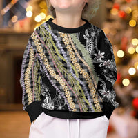 Black Palaka Hawaii Leis Kid Ugly Christmas Sweater Hawaiian-plaid Elegant Tropical Vibes - Polynesian Pride