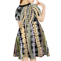 Black Palaka Hawaii Leis Kid Short Sleeve Dress Hawaiian-plaid Elegant Tropical Vibes LT14 - Polynesian Pride
