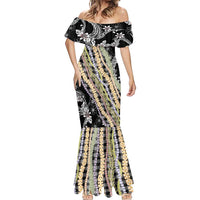 Black Palaka Hawaii Leis Mermaid Dress Hawaiian-plaid Elegant Tropical Vibes - Polynesian Pride