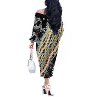 Black Palaka Hawaii Leis Off The Shoulder Long Sleeve Dress Hawaiian-plaid Elegant Tropical Vibes - Polynesian Pride