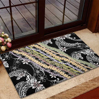 Black Palaka Hawaii Leis Rubber Doormat Hawaiian-plaid Elegant Tropical Vibes - Polynesian Pride