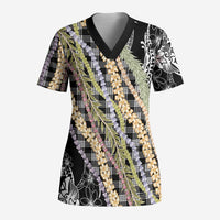 Black Palaka Hawaii Leis Scrub Top Hawaiian-plaid Elegant Tropical Vibes - Polynesian Pride