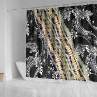 Black Palaka Hawaii Leis Shower Curtain Hawaiian-plaid Elegant Tropical Vibes - Polynesian Pride