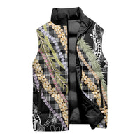 Black Palaka Hawaii Leis Sleeveless Puffer Jacket Hawaiian-plaid Elegant Tropical Vibes - Polynesian Pride