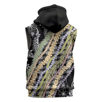 Black Palaka Hawaii Leis Sleeveless Zip Hoodie Hawaiian-plaid Elegant Tropical Vibes LT14 - Polynesian Pride