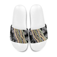 Black Palaka Hawaii Leis Slide Sandals Hawaiian-plaid Elegant Tropical Vibes - Polynesian Pride