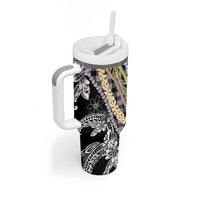 Black Palaka Hawaii Leis Tumbler With Handle Hawaiian-plaid Elegant Tropical Vibes - Polynesian Pride