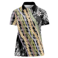 Black Palaka Hawaii Leis Women Polo Shirt Hawaiian-plaid Elegant Tropical Vibes - Polynesian Pride