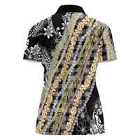 Black Palaka Hawaii Leis Women Polo Shirt Hawaiian-plaid Elegant Tropical Vibes - Polynesian Pride