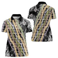 Black Palaka Hawaii Leis Women Polo Shirt Hawaiian-plaid Elegant Tropical Vibes - Polynesian Pride