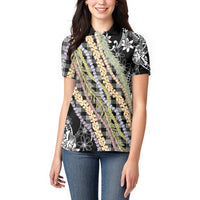 Black Palaka Hawaii Leis Women Polo Shirt Hawaiian-plaid Elegant Tropical Vibes - Polynesian Pride