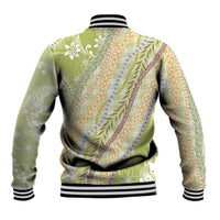 Green Palaka Hawaii Leis Baseball Jacket Hawaiian-plaid Elegant Tropical Vibes - Polynesian Pride