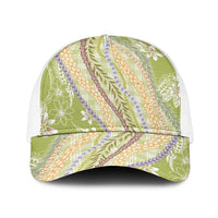 Green Palaka Hawaii Leis Baseball Net Cap Hawaiian-plaid Elegant Tropical Vibes LT14 One Size White Green - Polynesian Pride