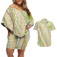 Green Palaka Hawaii Leis Couples Matching Off Shoulder Short Dress and Hawaiian Shirt Hawaiian-plaid Elegant Tropical Vibes LT14 Green - Polynesian Pride