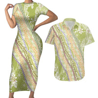 Green Palaka Hawaii Leis Couples Matching Short Sleeve Bodycon Dress and Hawaiian Shirt Hawaiian-plaid Elegant Tropical Vibes - Polynesian Pride