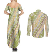 Green Palaka Hawaii Leis Couples Matching Summer Maxi Dress and Long Sleeve Button Shirt Hawaiian-plaid Elegant Tropical Vibes LT14 - Polynesian Pride