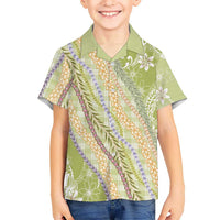Green Palaka Hawaii Leis Family Matching Mermaid Dress and Hawaiian Shirt Hawaiian-plaid Elegant Tropical Vibes LT14 Son's Shirt Green - Polynesian Pride