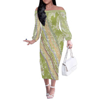 Green Palaka Hawaii Leis Family Matching Off The Shoulder Long Sleeve Dress and Hawaiian Shirt Hawaiian-plaid Elegant Tropical Vibes - Polynesian Pride