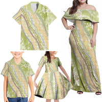 Green Palaka Hawaii Leis Family Matching Off Shoulder Maxi Dress and Hawaiian Shirt Hawaiian-plaid Elegant Tropical Vibes - Polynesian Pride
