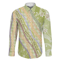 Green Palaka Hawaii Leis Family Matching Off Shoulder Maxi Dress and Hawaiian Shirt Hawaiian-plaid Elegant Tropical Vibes LT14 Dad's Shirt - Long Sleeve Green - Polynesian Pride