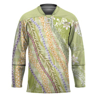 Green Palaka Hawaii Leis Hockey Jersey Hawaiian-plaid Elegant Tropical Vibes LT14 Unisex Green - Polynesian Pride