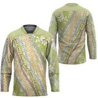 Green Palaka Hawaii Leis Hockey Jersey Hawaiian-plaid Elegant Tropical Vibes LT14 - Polynesian Pride