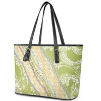 Green Palaka Hawaii Leis Leather Tote Bag Hawaiian-plaid Elegant Tropical Vibes - Polynesian Pride