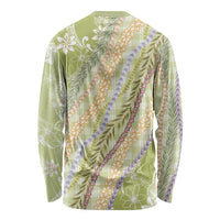 Green Palaka Hawaii Leis Long Sleeve Shirt Hawaiian-plaid Elegant Tropical Vibes - Polynesian Pride