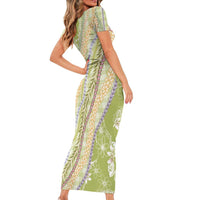Green Palaka Hawaii Leis Short Sleeve Bodycon Dress Hawaiian-plaid Elegant Tropical Vibes LT14 - Polynesian Pride