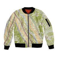Green Palaka Hawaii Leis Sleeve Zip Bomber Jacket Hawaiian-plaid Elegant Tropical Vibes - Polynesian Pride