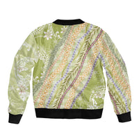 Green Palaka Hawaii Leis Sleeve Zip Bomber Jacket Hawaiian-plaid Elegant Tropical Vibes - Polynesian Pride