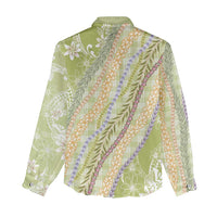 Green Palaka Hawaii Leis Women Casual Shirt Hawaiian-plaid Elegant Tropical Vibes - Polynesian Pride