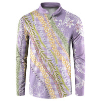 Purple Palaka Hawaii Leis Button Sweatshirt Hawaiian-plaid Elegant Tropical Vibes - Polynesian Pride