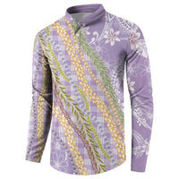 Purple Palaka Hawaii Leis Button Sweatshirt Hawaiian-plaid Elegant Tropical Vibes - Polynesian Pride