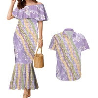 Purple Palaka Hawaii Leis Couples Matching Mermaid Dress and Hawaiian Shirt Hawaiian-plaid Elegant Tropical Vibes - Polynesian Pride