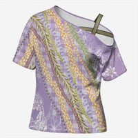 Purple Palaka Hawaii Leis Cross Shoulder Shirt Hawaiian-plaid Elegant Tropical Vibes - Polynesian Pride