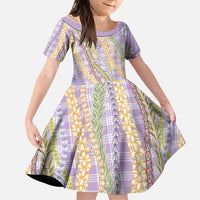 Purple Palaka Hawaii Leis Family Matching Long Sleeve Bodycon Dress and Hawaiian Shirt Hawaiian-plaid Elegant Tropical Vibes LT14 Daughter's Dress Purple - Polynesian Pride