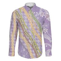 Purple Palaka Hawaii Leis Family Matching Mermaid Dress and Hawaiian Shirt Hawaiian-plaid Elegant Tropical Vibes LT14 Dad's Shirt - Long Sleeve Purple - Polynesian Pride