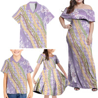 Purple Palaka Hawaii Leis Family Matching Off Shoulder Maxi Dress and Hawaiian Shirt Hawaiian-plaid Elegant Tropical Vibes - Polynesian Pride