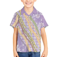 Purple Palaka Hawaii Leis Family Matching Off Shoulder Maxi Dress and Hawaiian Shirt Hawaiian-plaid Elegant Tropical Vibes LT14 Son's Shirt Purple - Polynesian Pride