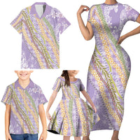 Purple Palaka Hawaii Leis Family Matching Short Sleeve Bodycon Dress and Hawaiian Shirt Hawaiian-plaid Elegant Tropical Vibes - Polynesian Pride