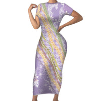 Purple Palaka Hawaii Leis Family Matching Short Sleeve Bodycon Dress and Hawaiian Shirt Hawaiian-plaid Elegant Tropical Vibes LT14 Mom's Dress Purple - Polynesian Pride