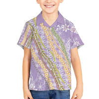 Purple Palaka Hawaii Leis Kid Hawaiian Shirt Hawaiian-plaid Elegant Tropical Vibes - Polynesian Pride